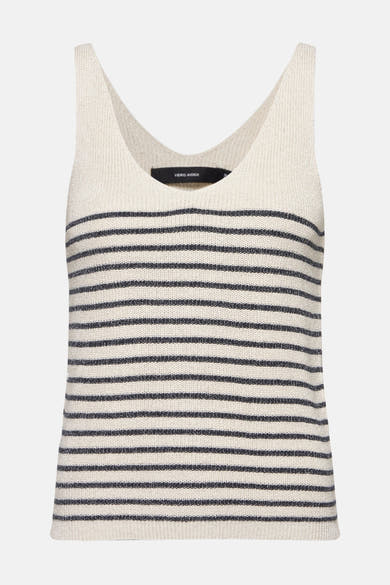 Débardeur beige à rayures, de Vero Moda, avec une texture tricotée fine et encolure dégagée.