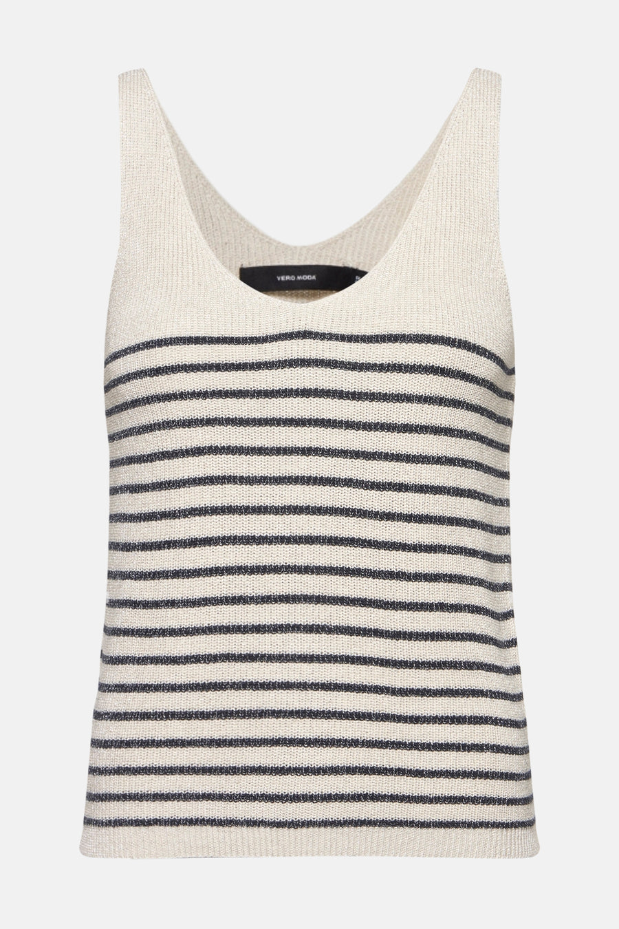 Débardeur beige à rayures, de Vero Moda, avec une texture tricotée fine et encolure dégagée.