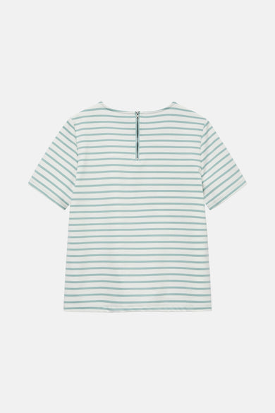 T-shirt à manches courtes blanc rayé de VERO MODA® avec fermeture éclair au dos.
