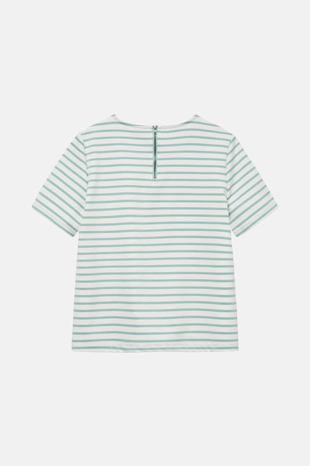T-shirt à manches courtes blanc rayé de VERO MODA® avec fermeture éclair au dos.

