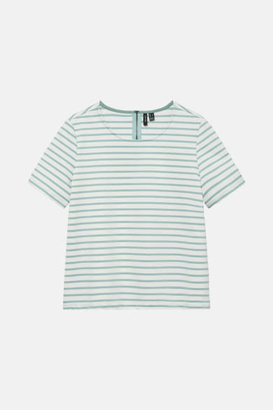 Wit T-shirt met korte mouwen en strepen van VERO MODA® met ritssluiting op de rug.