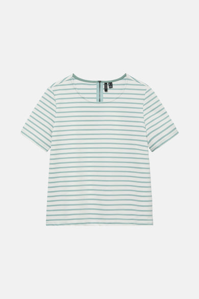 Wit T-shirt met korte mouwen en strepen van VERO MODA® met ritssluiting op de rug.