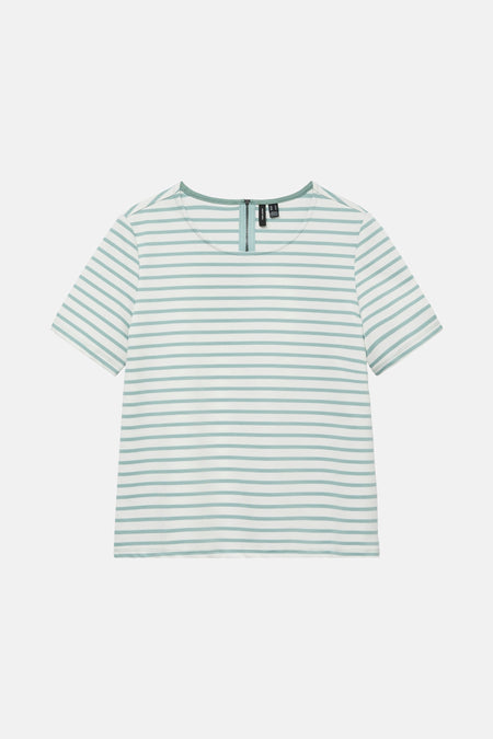 Wit T-shirt met korte mouwen en strepen van VERO MODA® met ritssluiting op de rug.