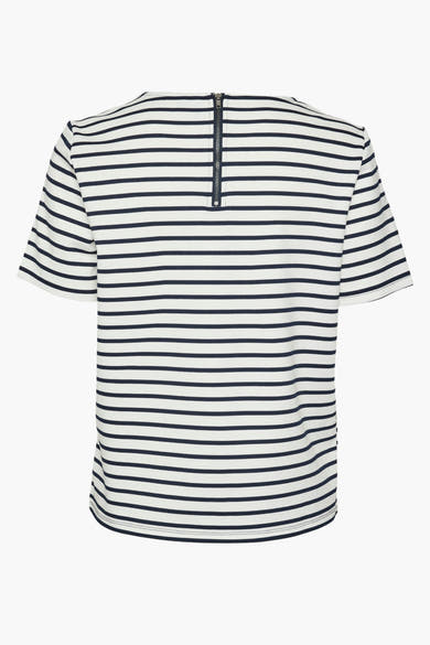 Blauw-wit gestreept T-shirt met korte mouwen van VERO MODA®, met ritssluiting aan de achterkant.