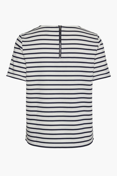 T-shirt à rayures bleu et blanc de Vero Moda, avec fermeture éclair à l'arrière.