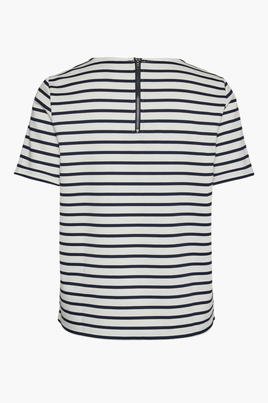 Blauw-wit gestreept T-shirt van Vero Moda, met ritssluiting aan de achterkant.