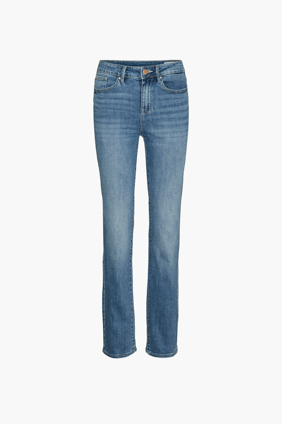 Rechte blauwe jeans van VERO MODA, klassieke pasvorm met voor- en achterzakken.