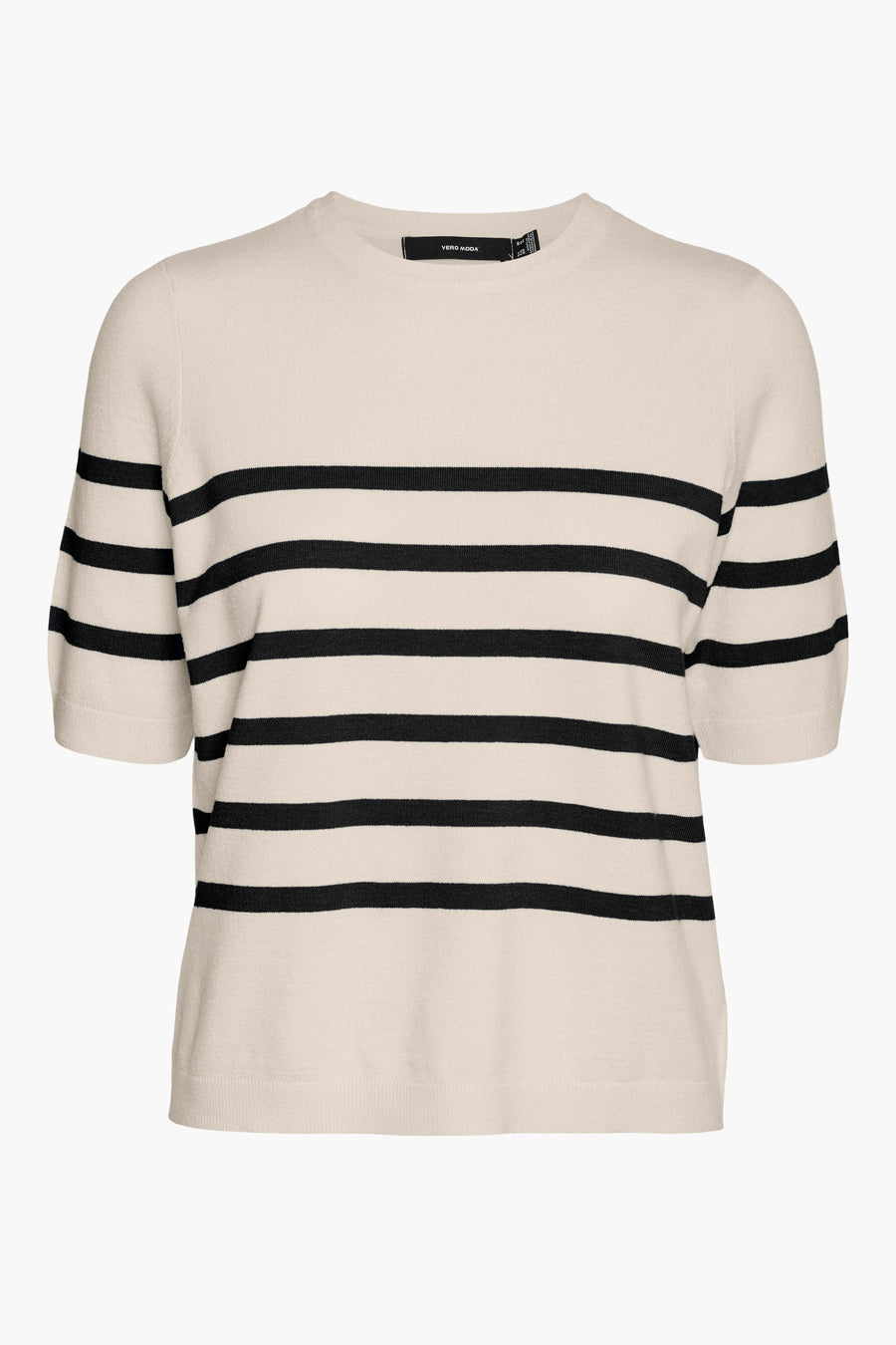 Pull écru à rayures horizontales noires de VERO MODA, manches courtes.