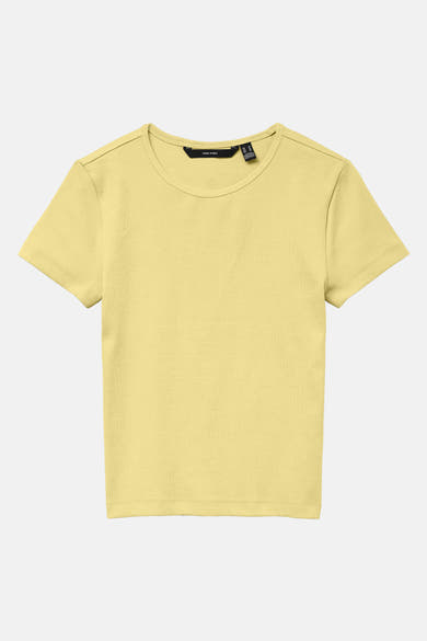 T-shirt jaune à manches courtes de VERO MODA, en maille côtelée texturée.