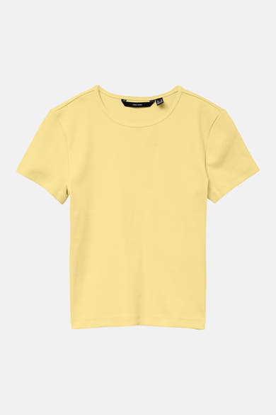 T-shirt jaune à manches courtes de Vero Moda, en maille côtelée.