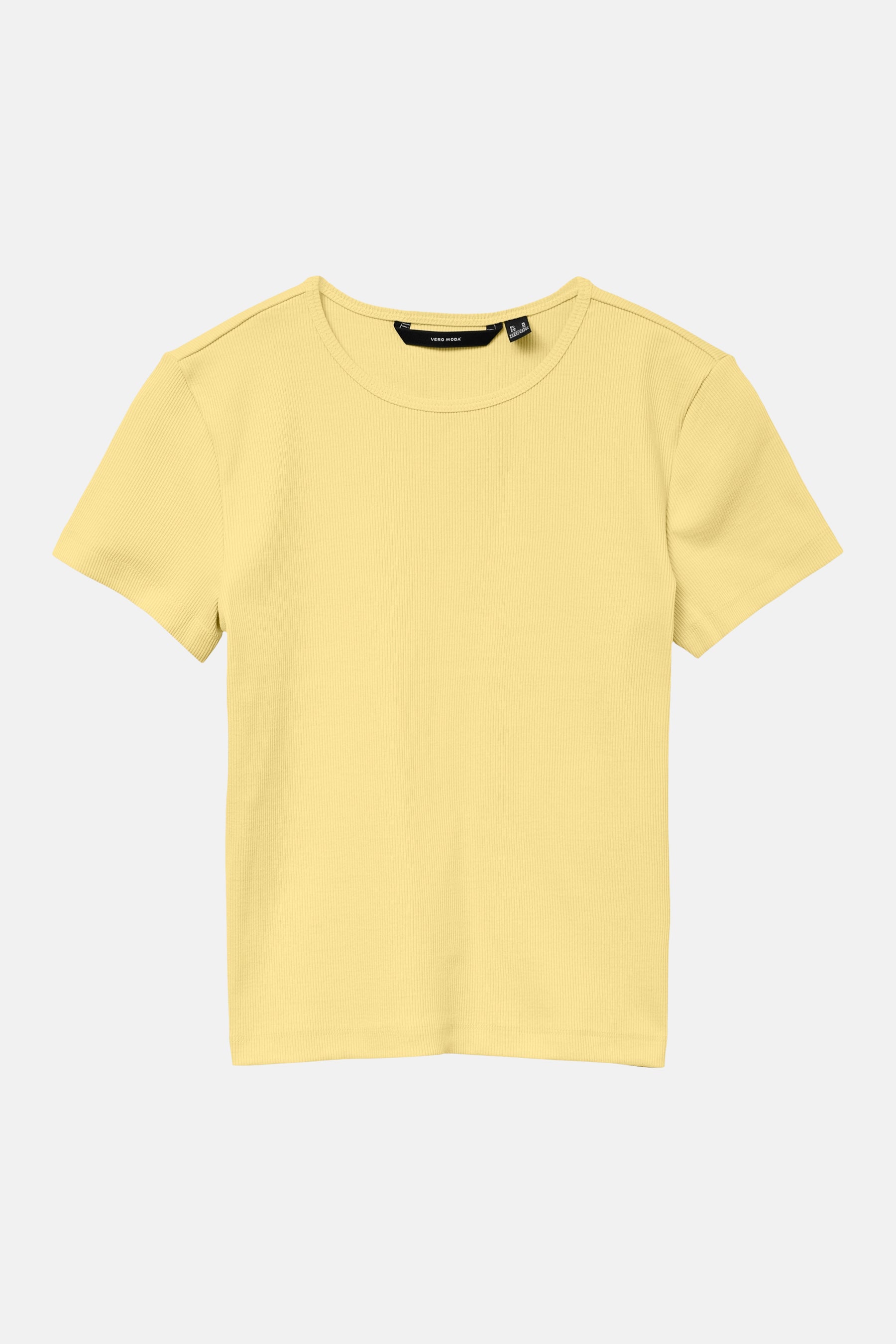T-shirt jaune à manches courtes de Vero Moda, en maille côtelée.