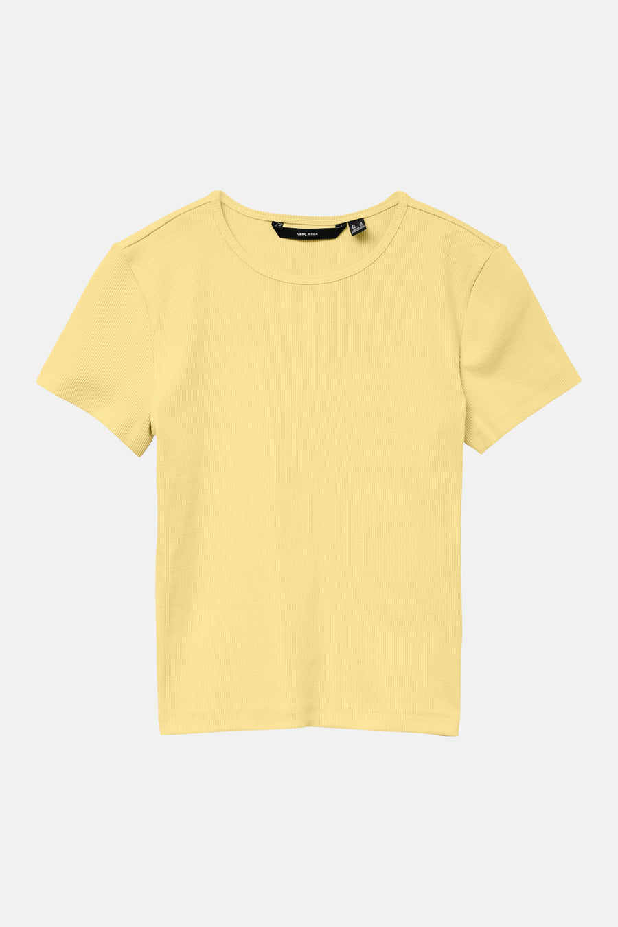 T-shirt jaune à manches courtes de Vero Moda, en maille côtelée.