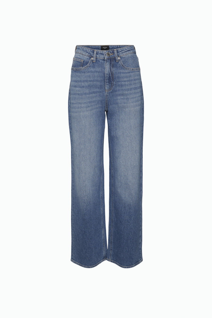 Jean large en denim bleu moyen de Vero Moda, avec une coupe droite.
