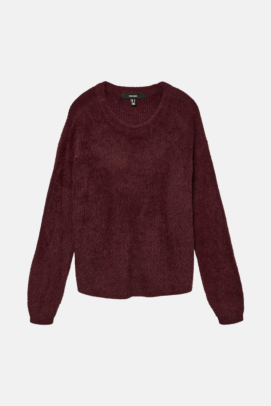 Rode pluizige trui met ronde hals van VERO MODA, harige textuur.