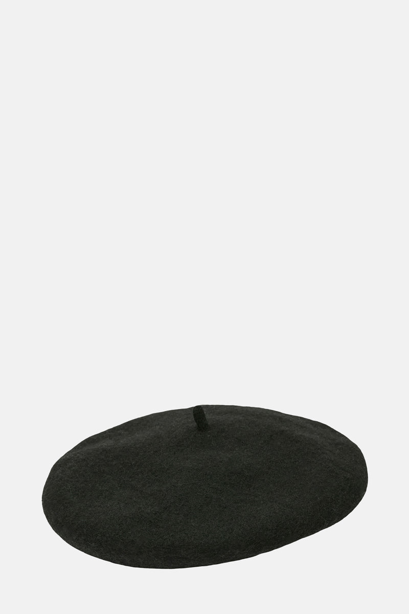 Zwarte baret van VERO MODA van viltwol, met een klein detail bovenop.