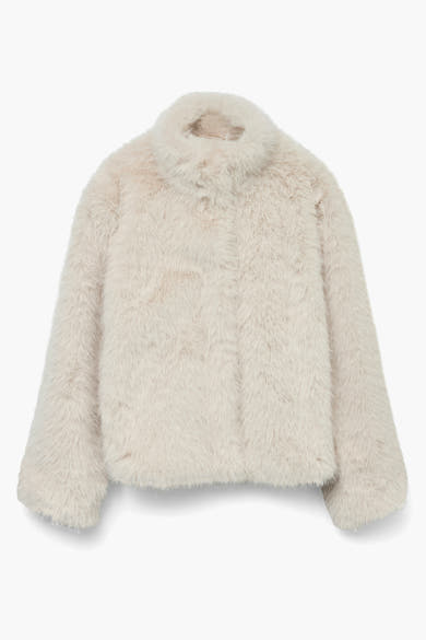 Korte ecru nepbontjas van VERO MODA, met een getextureerde opstaande kraag.