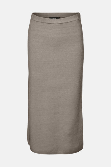 Jupe beige mi-longue en maille, de VERO MODA, coupe droite avec taille élastique.