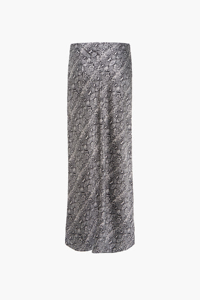 Jupe longue grise imprimée serpent de VERO MODA®, motif peau de serpent all over.