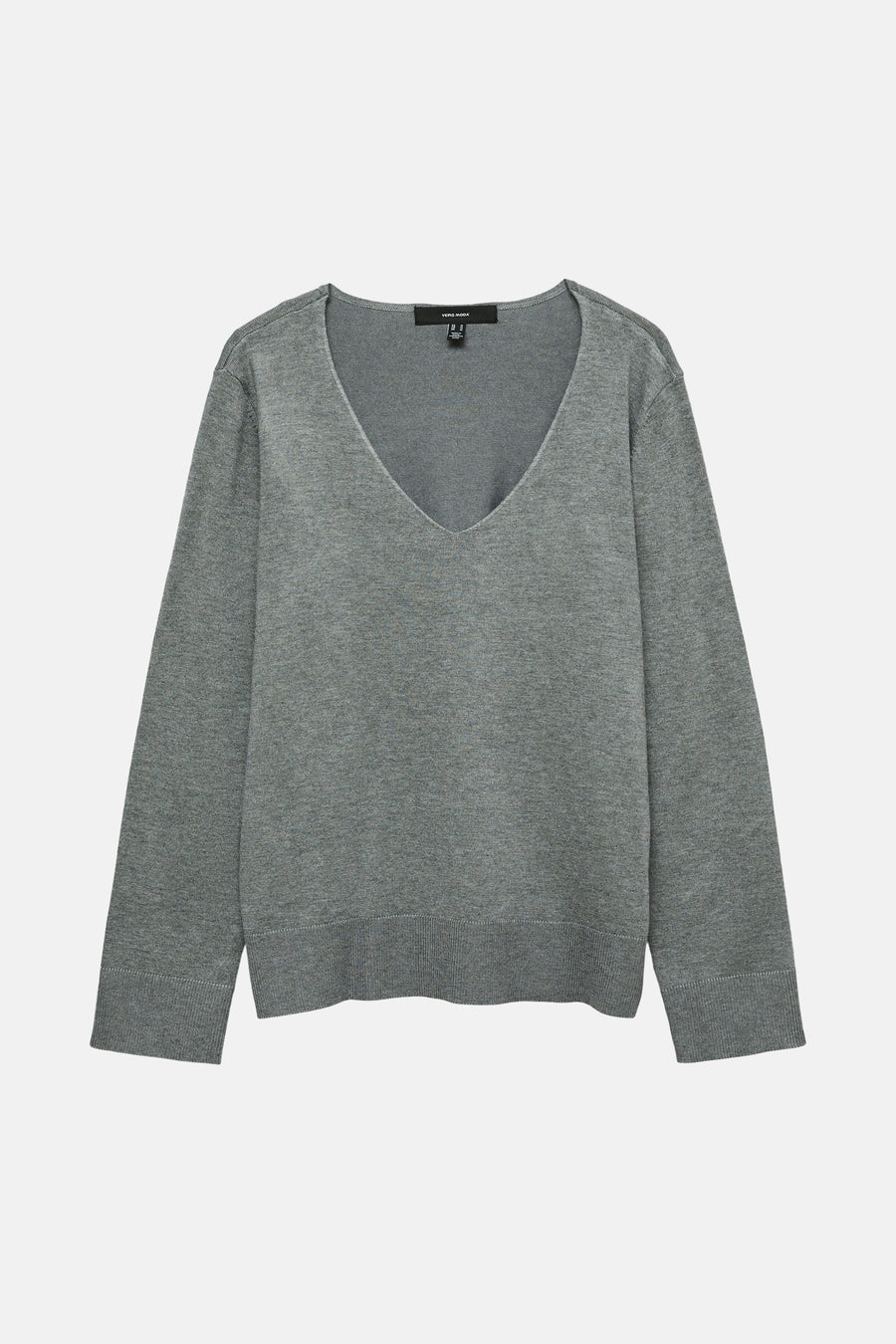 Pull à col en V gris de VERO MODA, en maille fine.