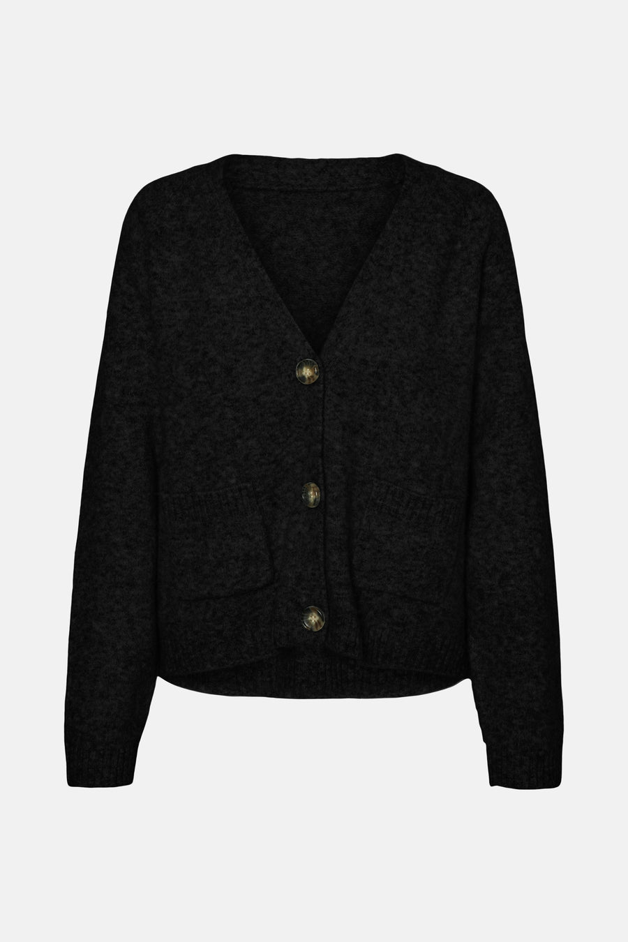 Zwarte cardigan met knopen van VERO MODA, met opgestikte zakken en lange mouwen in textuurgebreide stof.