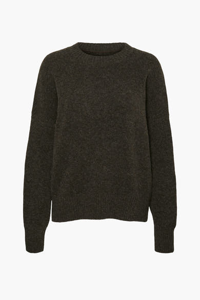 Pull à col rond brun de VERO MODA®, en maille texturée unie, coupe classique.
