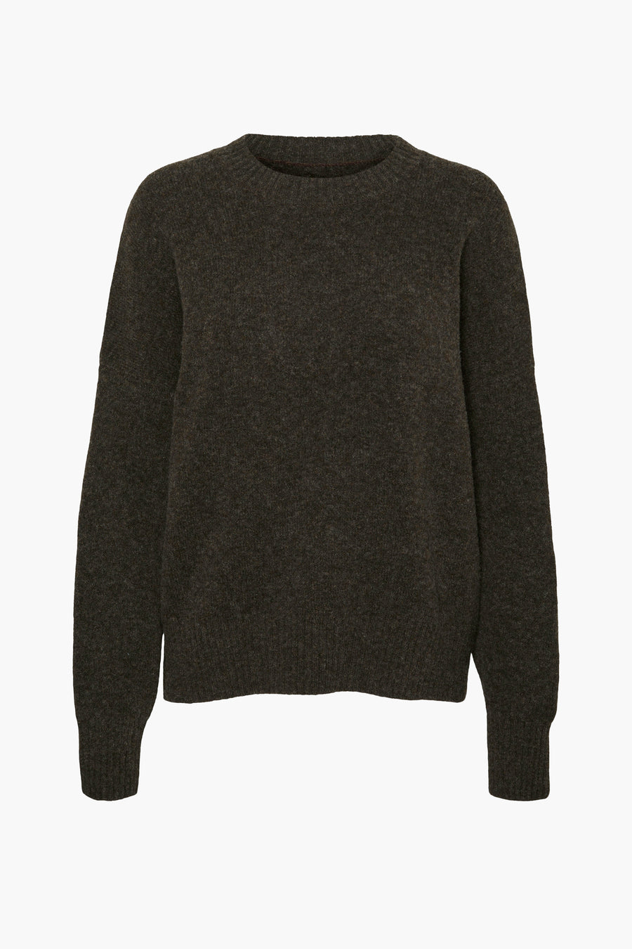 Pull à col rond brun de VERO MODA®, en maille texturée unie, coupe classique.
