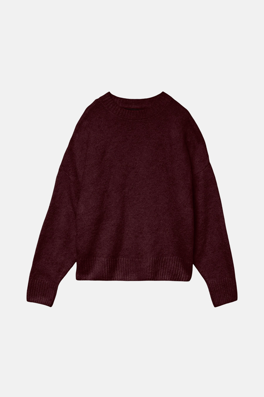 Bordeaux trui met ronde hals van VERO MODA, in een getextureerd breisel met geribde boorden.