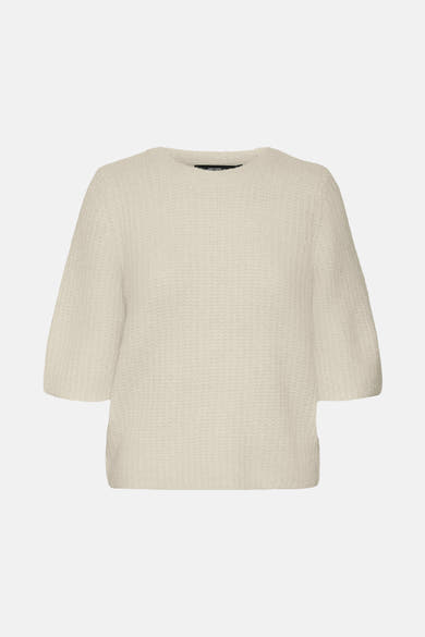 Ecru trui met ronde hals van VERO MODA, in een getextureerd breisel met korte mouwen.