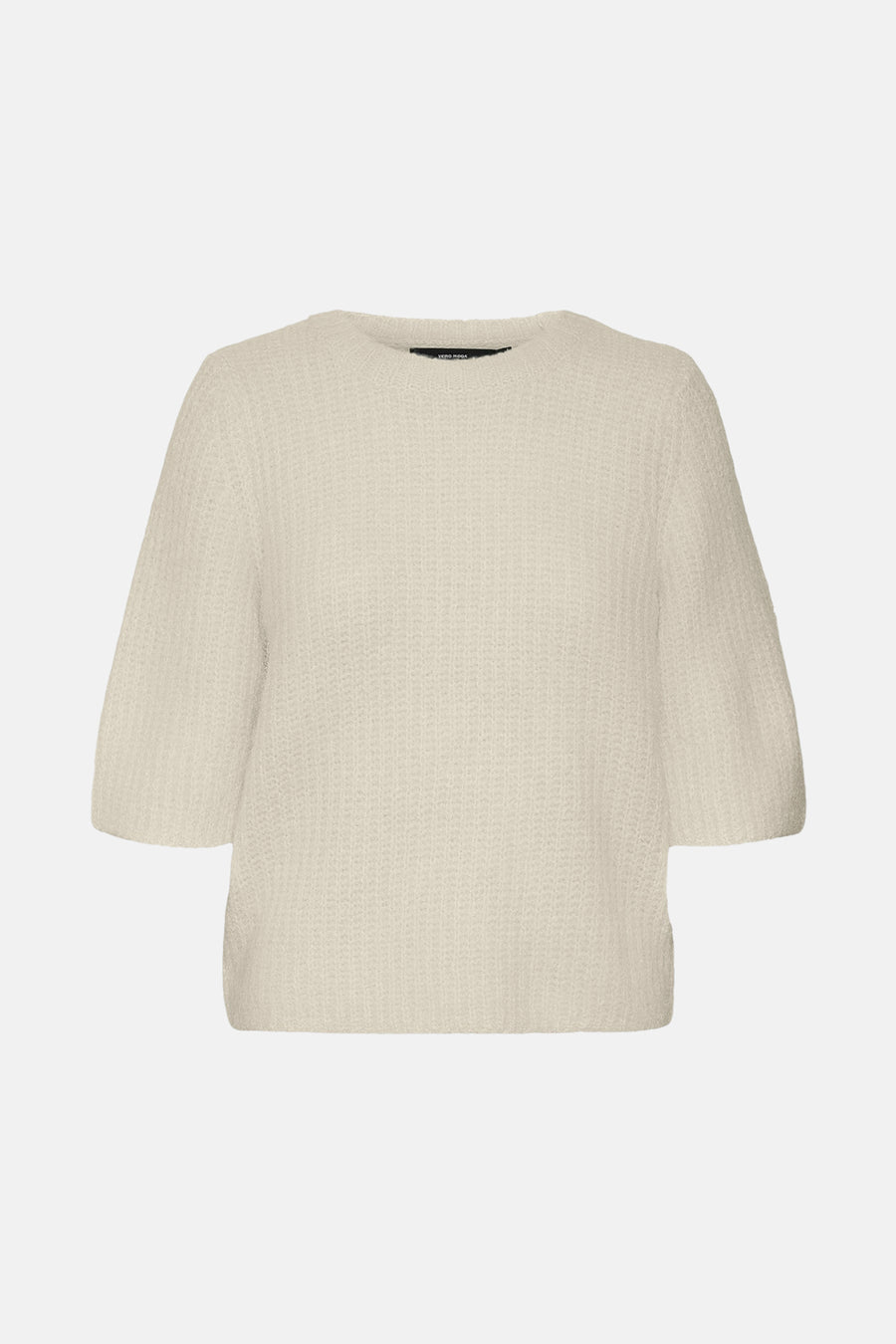 Ecru trui met ronde hals van VERO MODA, in een getextureerd breisel met korte mouwen.