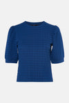 T-shirt bleu à manches courtes texturé par VERO MODA® avec détails froncés aux épaules, vue de face