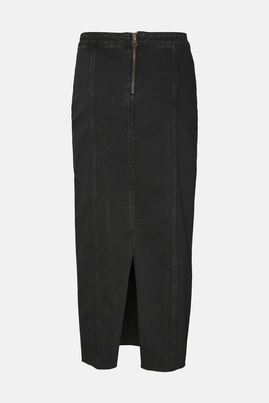 Zwarte lange spijkerrok van VERO MODA®, met ritssluiting en split aan de voorkant.