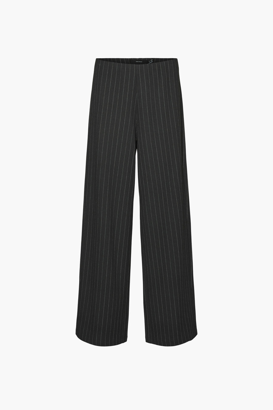 Pantalon noir à rayures verticales de VERO MODA, coupe ample et jambes larges.