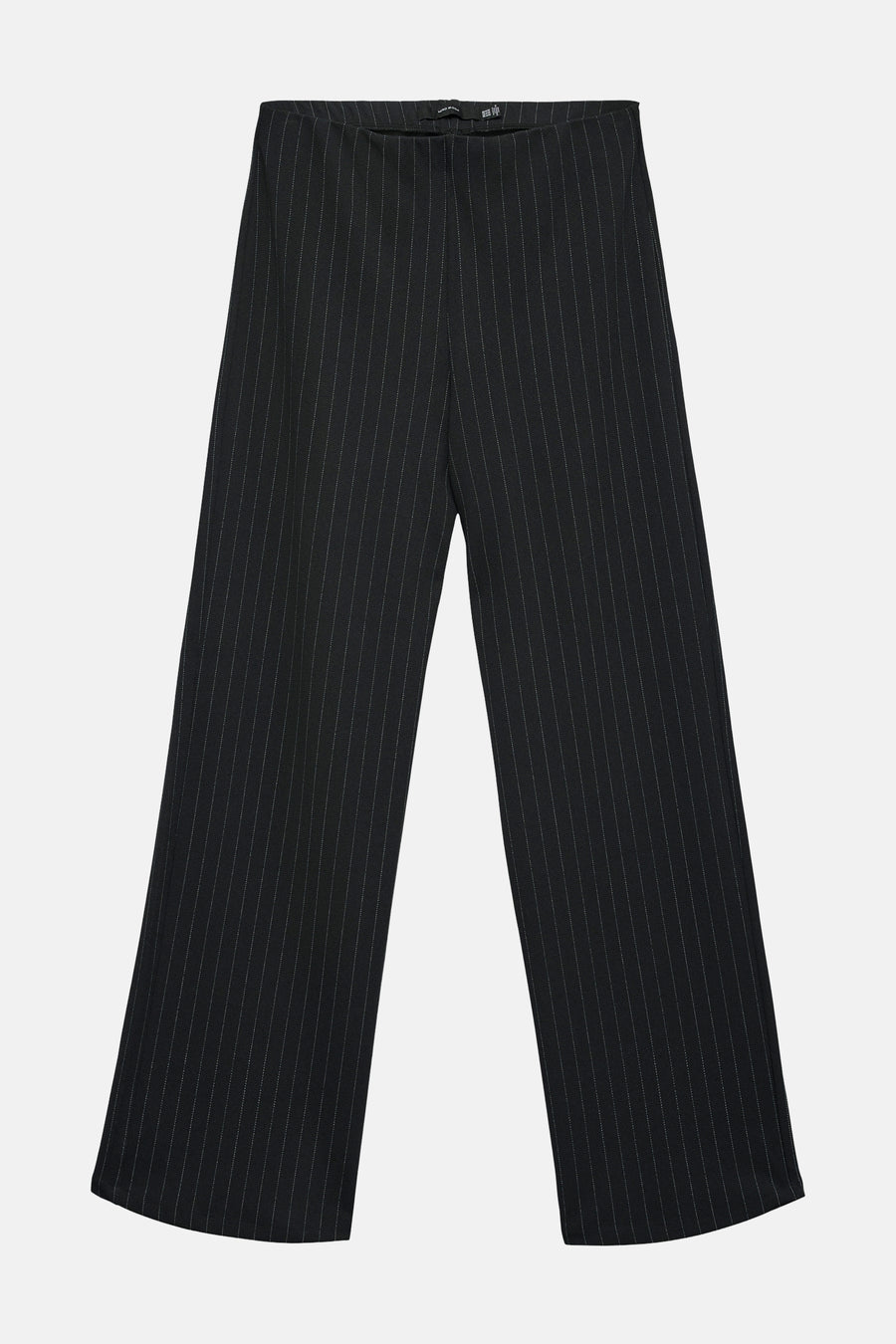 Pantalon noir à rayures by VERO MODA® avec une coupe ample et des lignes verticales fines.