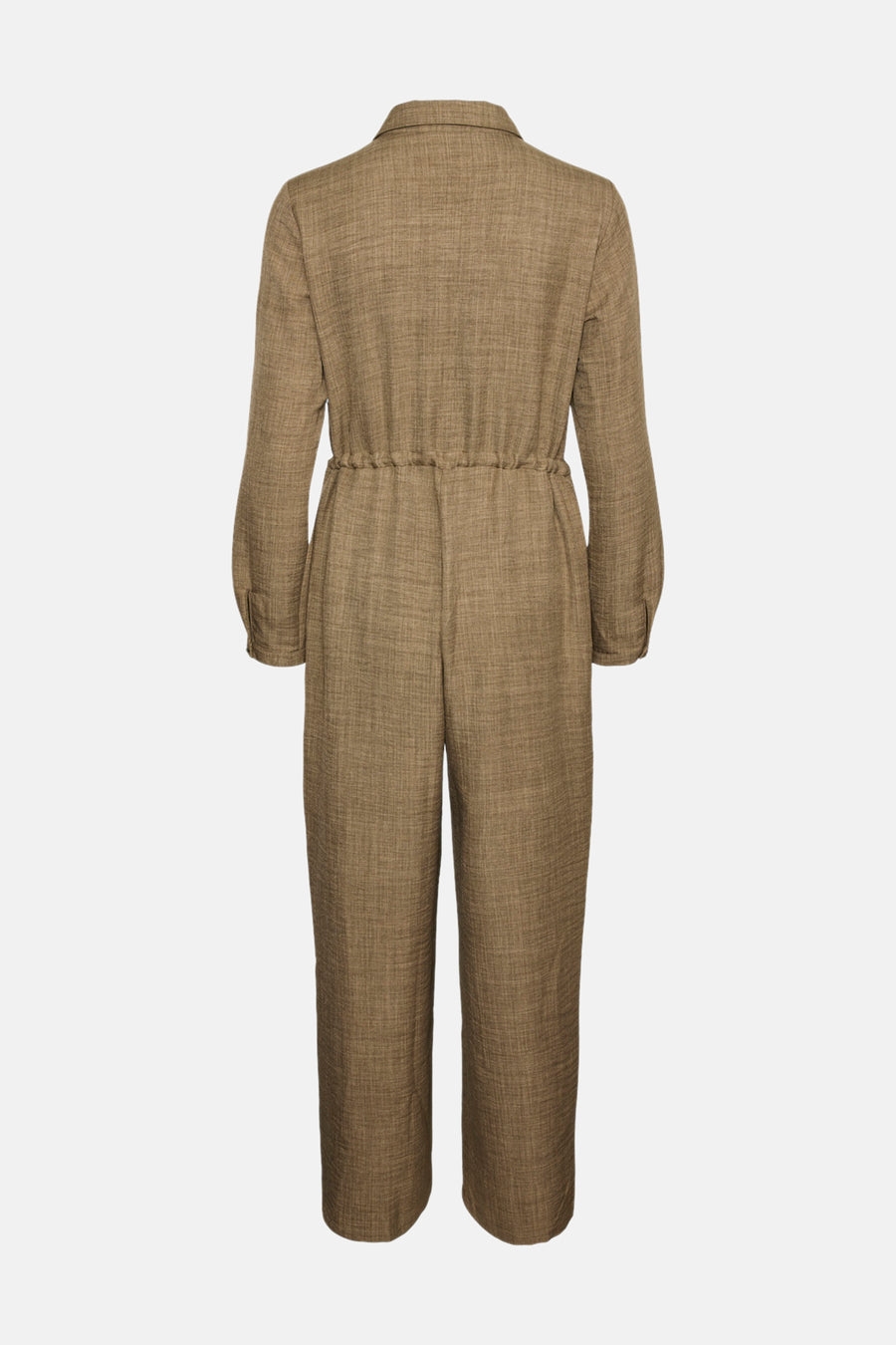 Bruin Vero Moda jumpsuit met linnen textuur en lange mouwen.