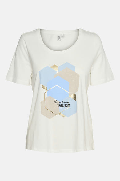 Wit T-shirt met korte mouwen van Vero Moda, met geometrisch grafisch patroon en de tekst "Be your own MUSE".