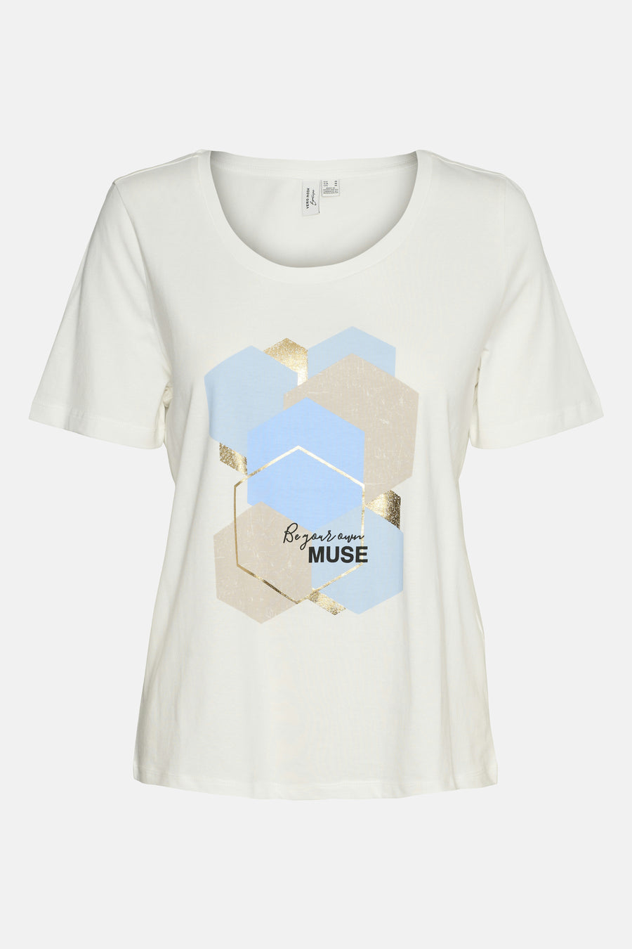 Wit T-shirt met korte mouwen van Vero Moda, met geometrisch grafisch patroon en de tekst "Be your own MUSE".