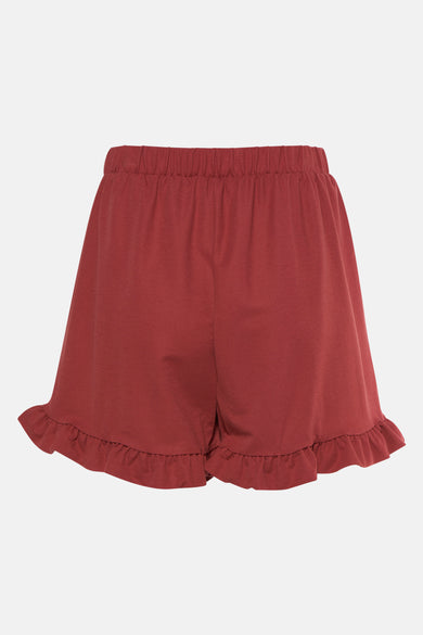 Korte rode rok van VERO MODA met elastische tailleband en ruchedetail aan de zoom.