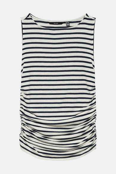 Blauw-wit gestreept mouwloos topje van Vero Moda, met gerimpelde details aan de zijkant.