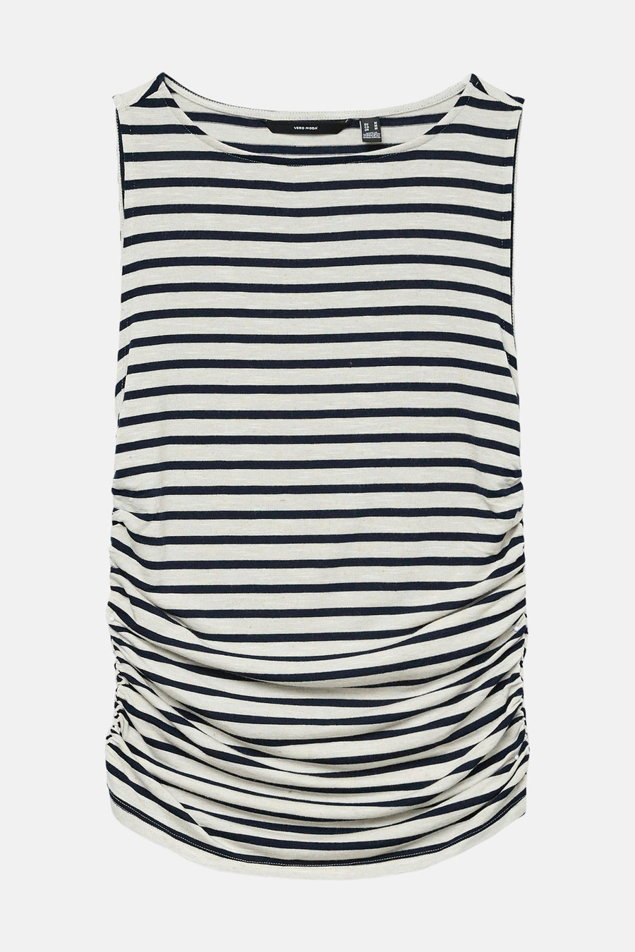 Blauw-wit gestreept mouwloos topje van Vero Moda, met gerimpelde details aan de zijkant.