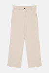 Ecru broek van VERO MODA, wijde pasvorm met zijzakken op een witte achtergrond.