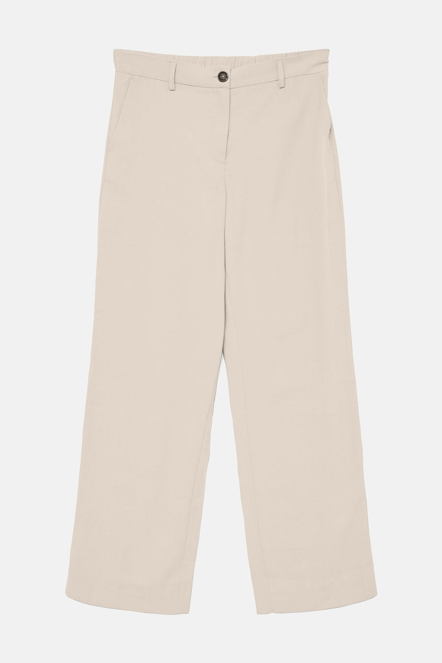 Ecru broek van VERO MODA, wijde pasvorm met zijzakken op een witte achtergrond.