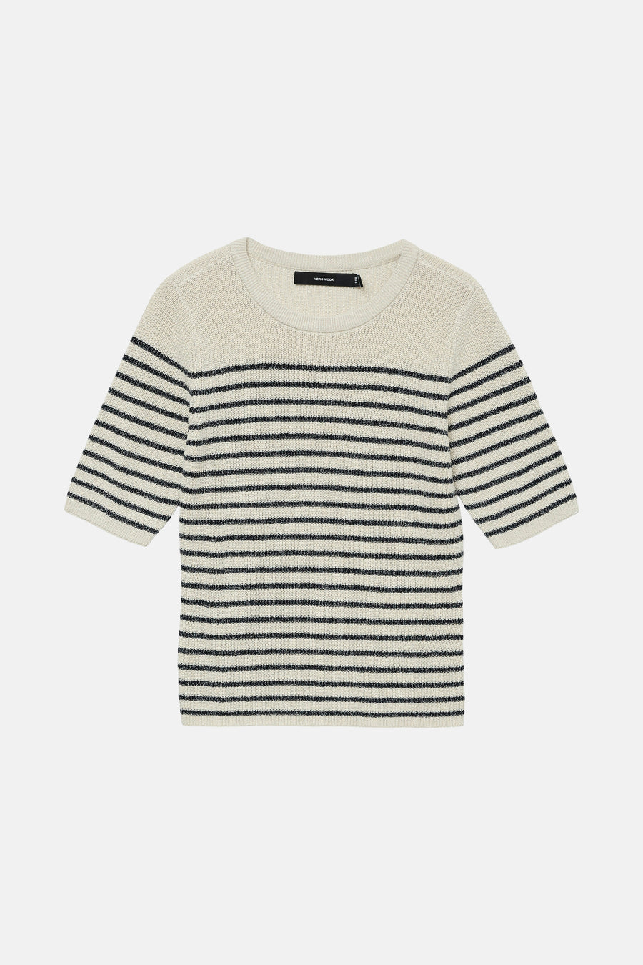 Pull beige à rayures noires de Vero Moda, en maille fine.