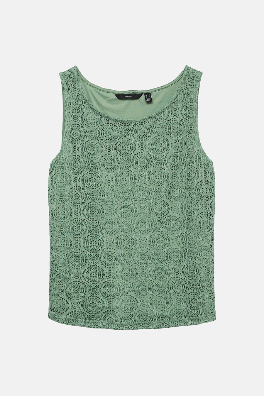 Groen mouwloos topje van VERO MODA met cirkelvormig ajourpatroon.