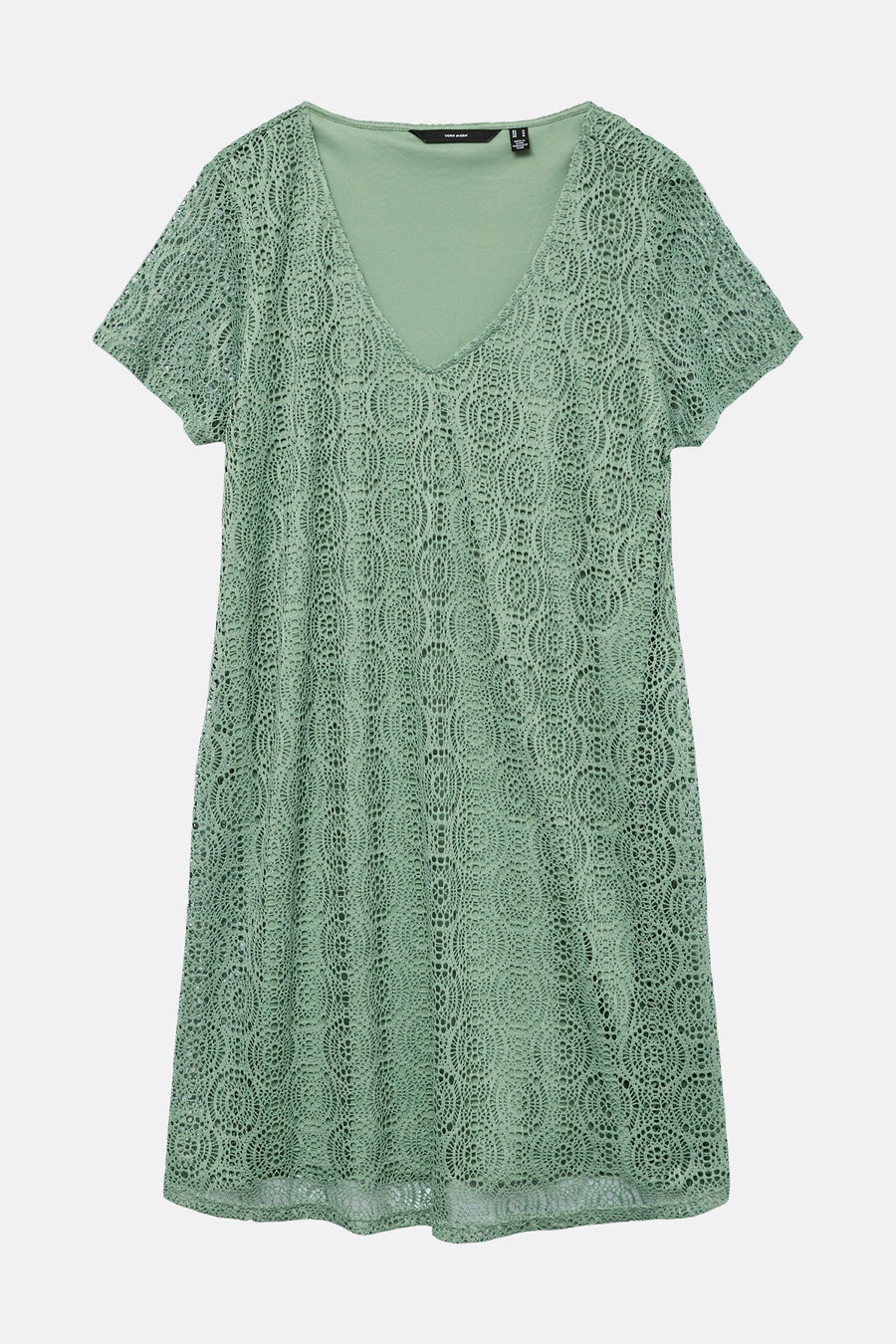 Robe verte à manches courtes de VERO MODA, en dentelle délicate à motifs circulaires.