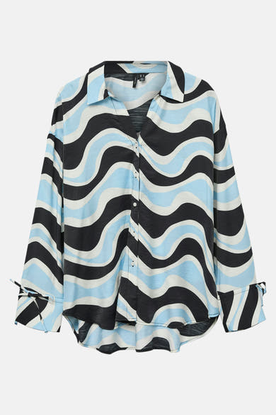 Multikleuren overhemd met lange mouwen van Vero Moda met een zwart, wit en blauw golvend patroon en geknoopte manchetten.