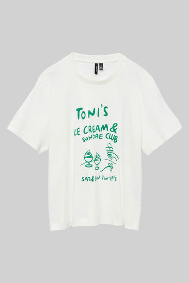 T-shirt blanc à manches courtes de Vero Moda, imprimé vert "Toni's Ice Cream & Sundae Club".