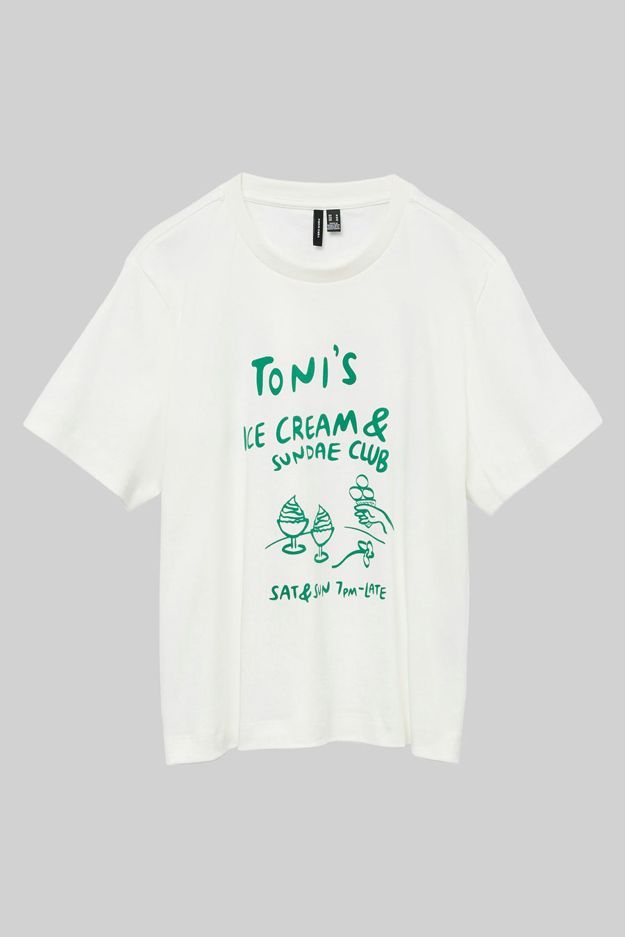 T-shirt blanc à manches courtes de Vero Moda, imprimé vert "Toni's Ice Cream & Sundae Club".