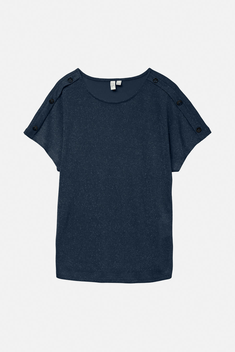 T-shirt bleu à manches courtes de VERO MODA, orné de boutons décoratifs aux épaules.