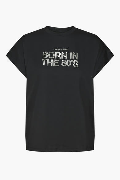 T-shirt noir à manches courtes de VERO MODA avec un imprimé texte blanc "I wish I was born in the 80's".