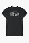 T-shirt noir à manches courtes de VERO MODA avec un imprimé texte blanc "I wish I was born in the 80's".